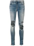 Amiri Biker Panel Distressed Skinny Jeans - Blue