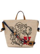 Etro Embroidered Woven Tote - Neutrals