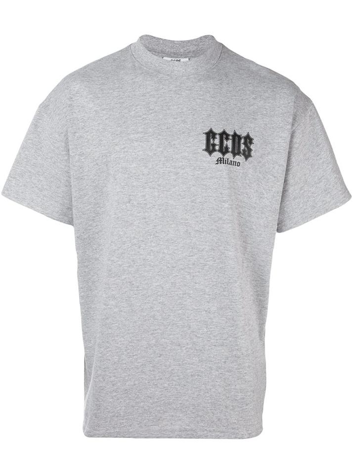 Gcds Logo Print T-shirt, Men's, Size: Large, Grey, Cotton/polyester