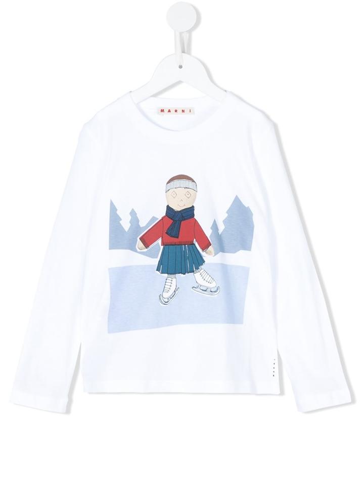 Marni Kids Ice Skater Print T-shirt, Girl's, Size: 8 Yrs, White