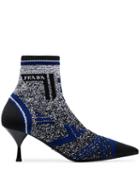 Prada Black And Blue 65 Jacquard Knit Booties