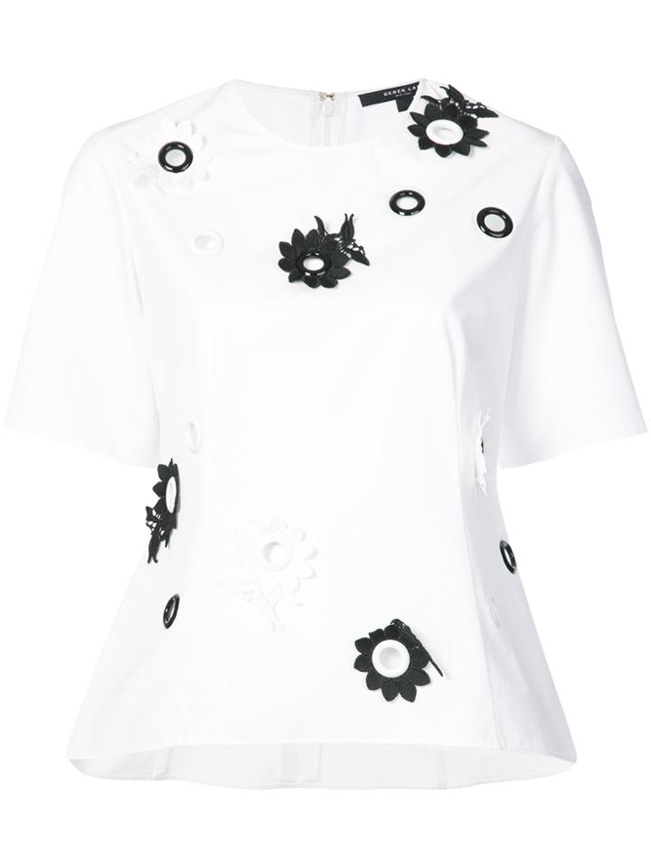 Derek Lam Short Sleeve Embroidered Top - White