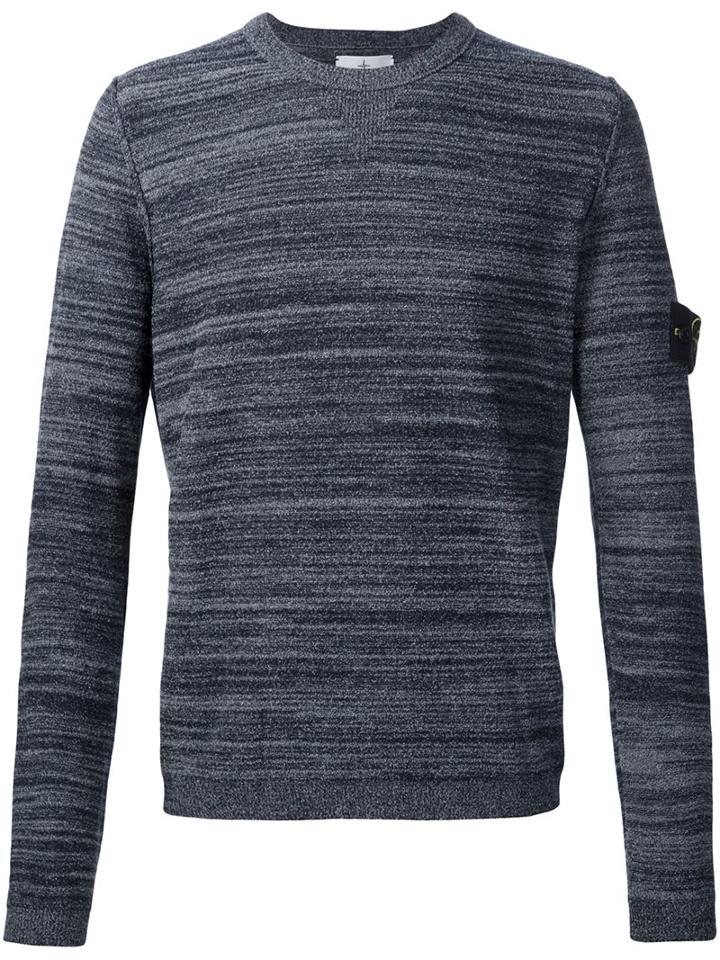 Stone Island Tonal Striped Jumper, Men's, Size: Large, Blue, Cotton/wool/polyimide