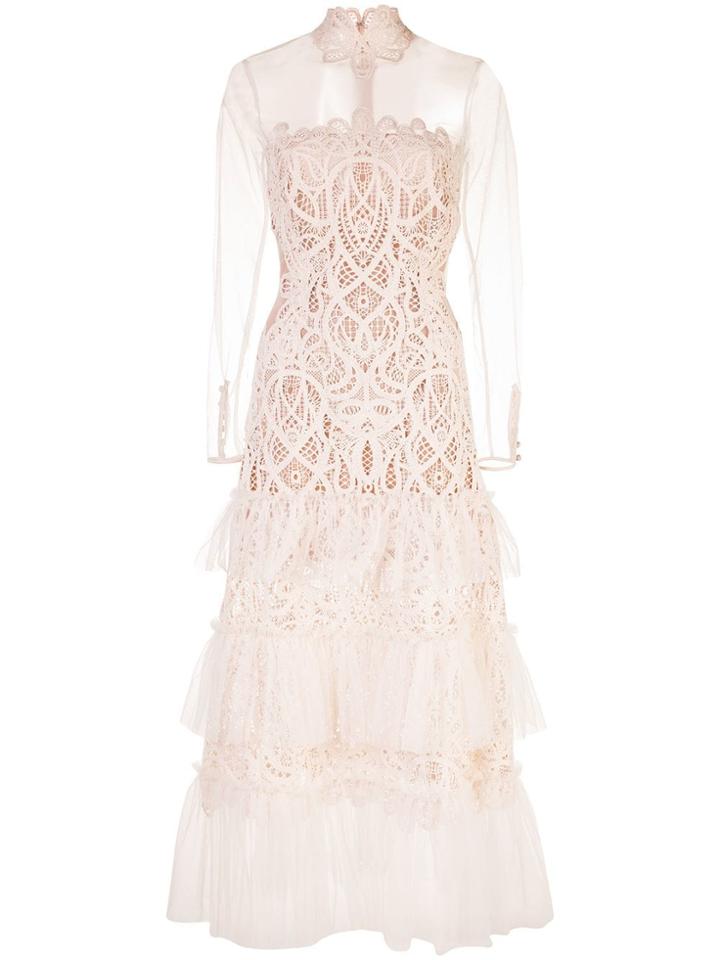 Jonathan Simkhai Lace Tulle Ruffle Dress - White