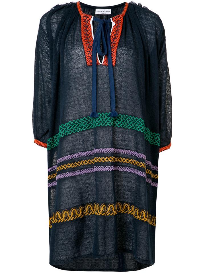 Sonia Rykiel - Embroidered Tunic Dress - Women - Cotton/linen/flax/nylon - S, Blue, Cotton/linen/flax/nylon