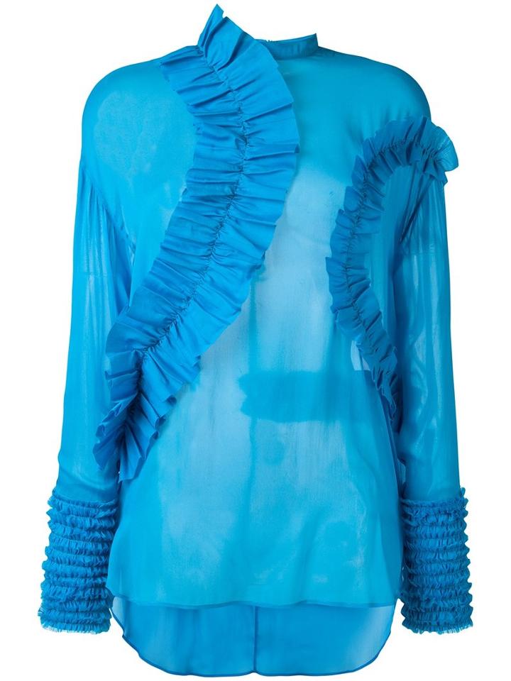 Cédric Charlier Ruffled Panel Blouse, Women's, Size: 44, Blue, Silk