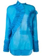 Cédric Charlier Ruffled Panel Blouse, Women's, Size: 44, Blue, Silk