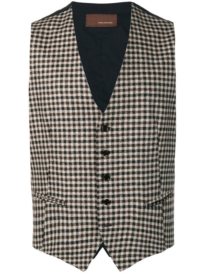 Tagliatore Brian Gingham Waistcoat - Brown
