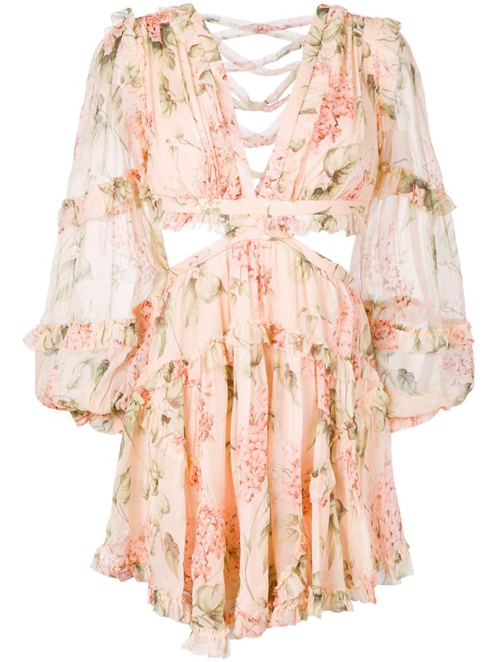 Zimmermann Floral Print Mini Dress - Nude & Neutrals