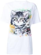 Wall Cat Print T-shirt, Women's, Size: Large, White, Cotton