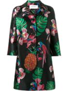 Valentino Tropical Dream Oversized Coat, Women's, Size: 44, Black, Polyester/silk/metallic Fibre/cotton