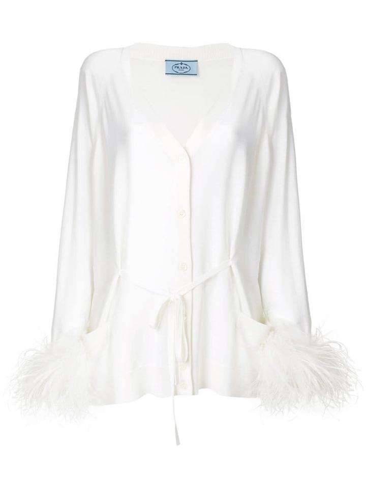 Prada Contrast Cuff Knitted Cardigan - Neutrals
