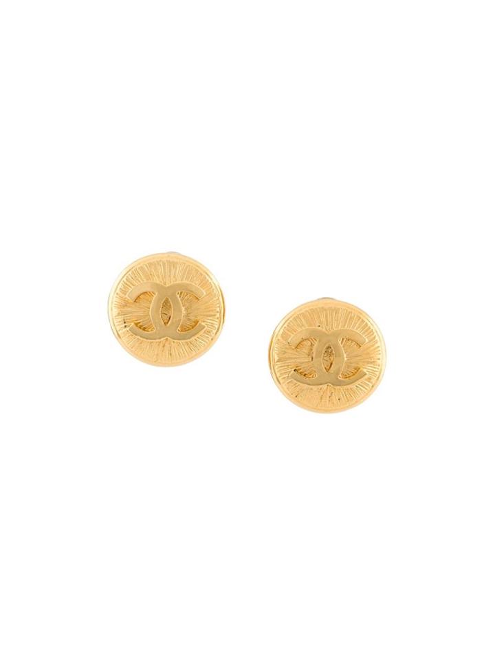 Chanel Vintage Sunburst Cc Logo Clip-on Earrings