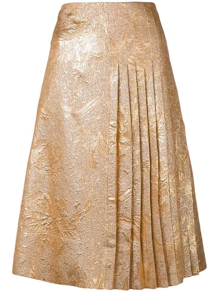Rochas Brocade Pleated Skirt - Gold