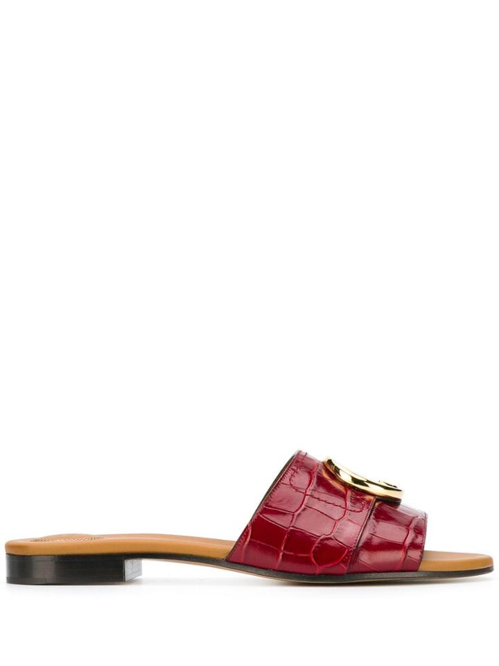 Chloé Croc-effect Mules - Red