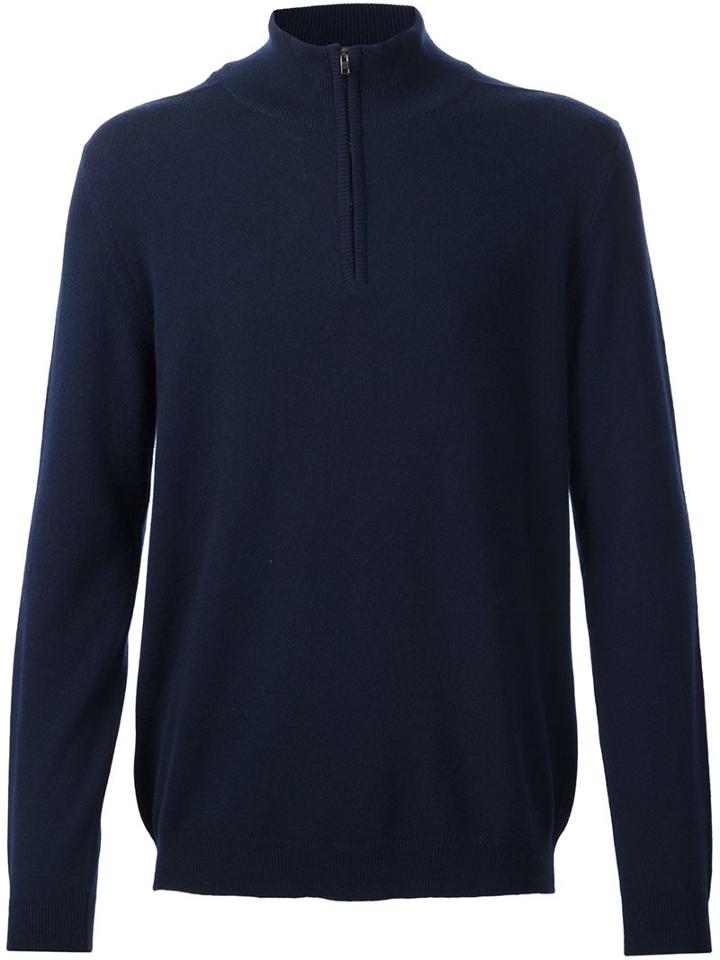 Pringle Of Scotland Zip Collar Jumper, Men's, Size: Large, Blue, Cashmere