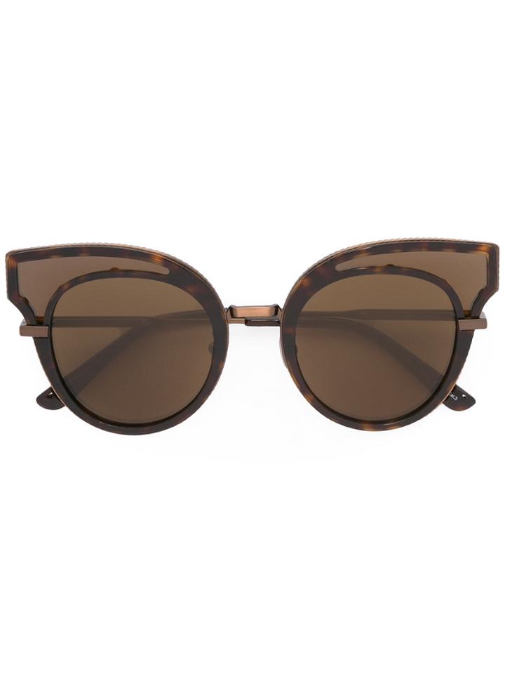Bottega Veneta Eyewear Round Frame Embellished Sunglasses - Brown