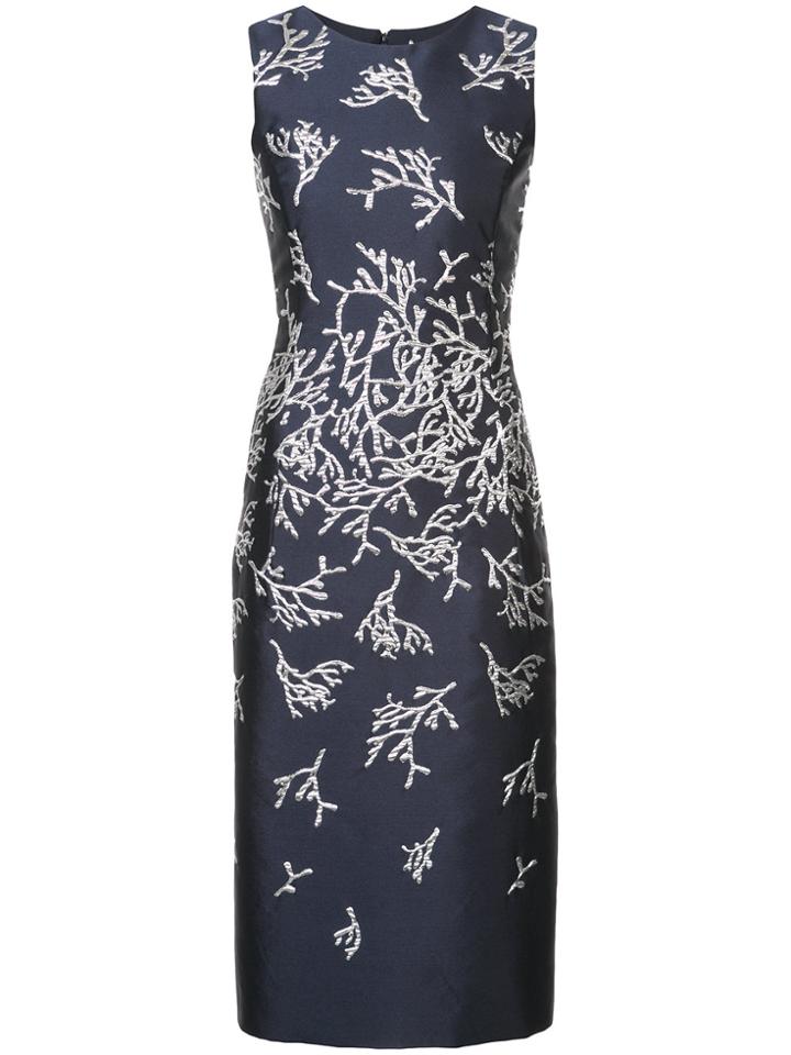 Oscar De La Renta Metallic-appliquéd Midi Pencil Dress - Blue