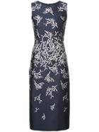 Oscar De La Renta Metallic-appliquéd Midi Pencil Dress - Blue