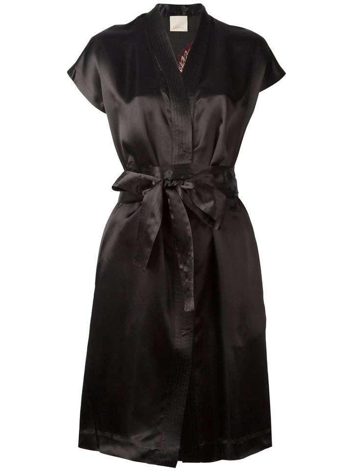 Laneus - V-neck Wrap Dress - Women - Viscose - 40, Women's, Black, Viscose