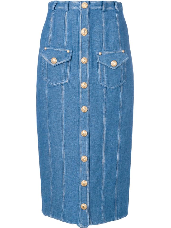 Balmain Fitted Midi Skirt - Blue
