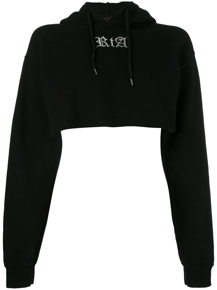 Rta Embroidered Text Cropped Hoodie, Women's, Size: Small, Black, Cotton
