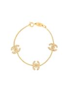 Chanel Pre-owned 1982 Rhinestone Cc Bracelet - Gold