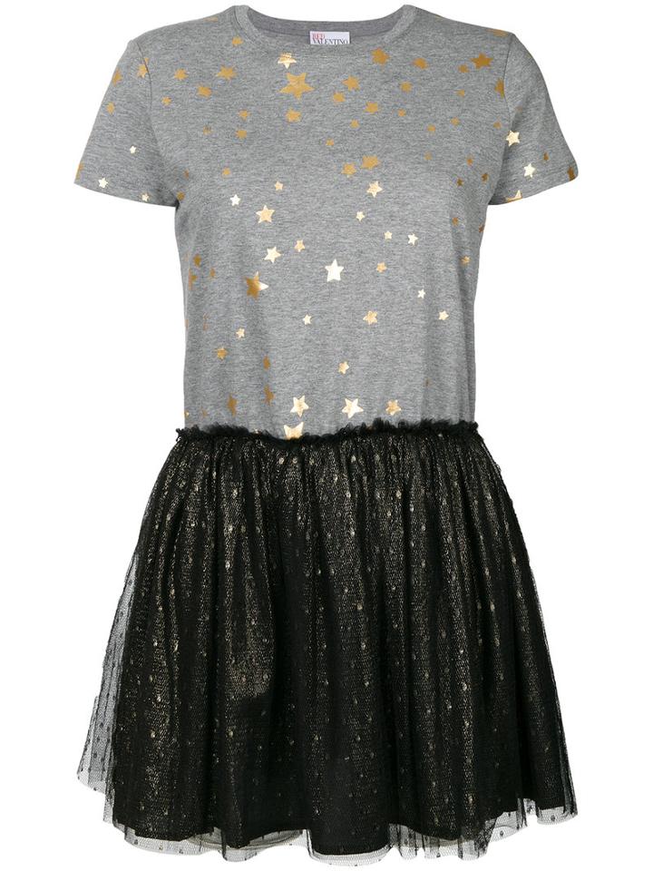 Red Valentino - Star Printed T-shirt Dress With Tulle Skirt - Women - Cotton/polyamide/polyester - Xs, Grey, Cotton/polyamide/polyester