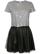 Red Valentino - Star Printed T-shirt Dress With Tulle Skirt - Women - Cotton/polyamide/polyester - Xs, Grey, Cotton/polyamide/polyester