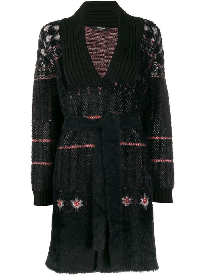 Twin-set Open Front Intarsia Cardigan - Black