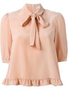 Red Valentino Ruffled Hem Pussybow Blouse