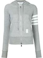 Thom Browne Womens Full Zip Hoodie With Engineered 4-bar Stripe - Grey