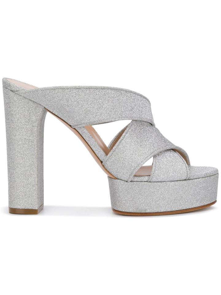 Casadei Manu Platform Mules - Silver