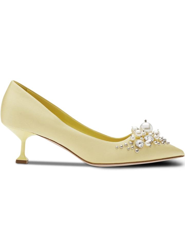 Miu Miu Embellished Pointed Toe Pumps - Yellow & Orange