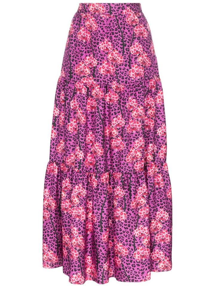 Borgo De Nor Pia Leopard Orchid Print Tiered Maxi Skirt - Pink