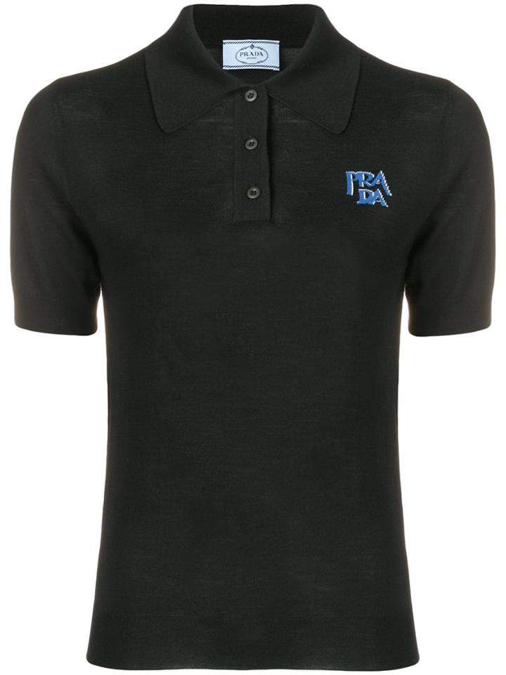 Prada Jacquard Logo Polo Top - Black