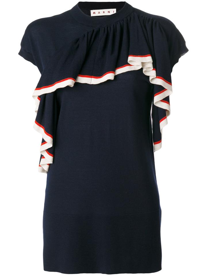 Marni Asymmetric Ruffled T-shirt - Blue