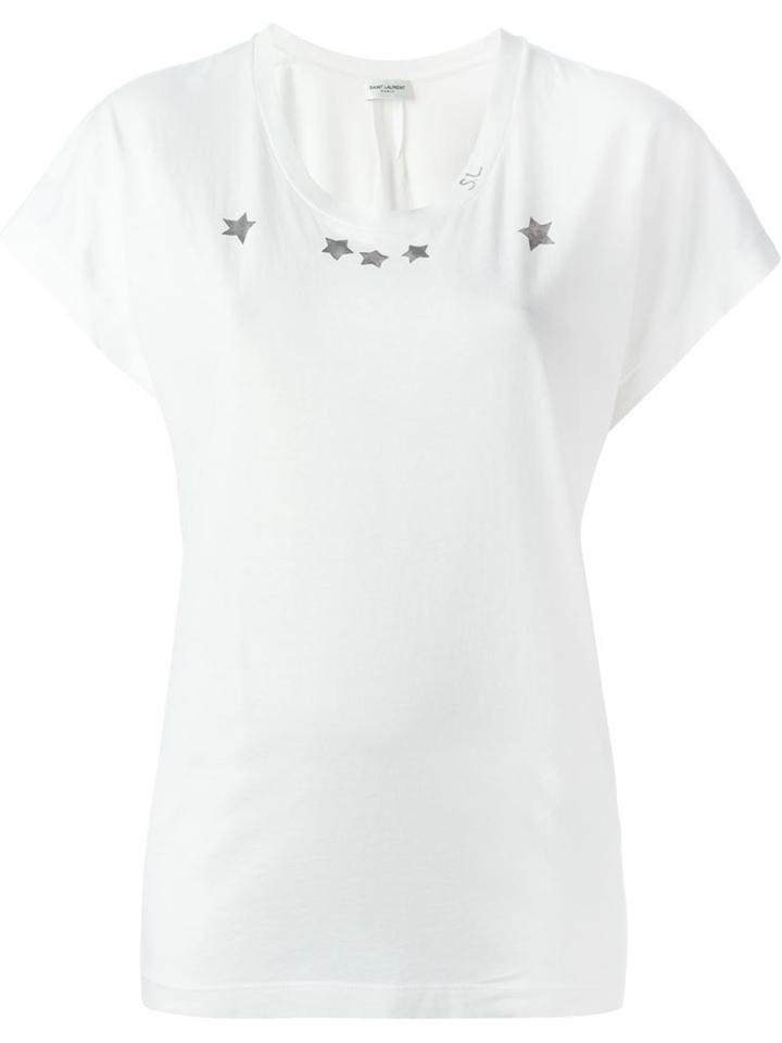 Saint Laurent Stars Printed T-shirt, Women's, Size: Medium, White, Cotton