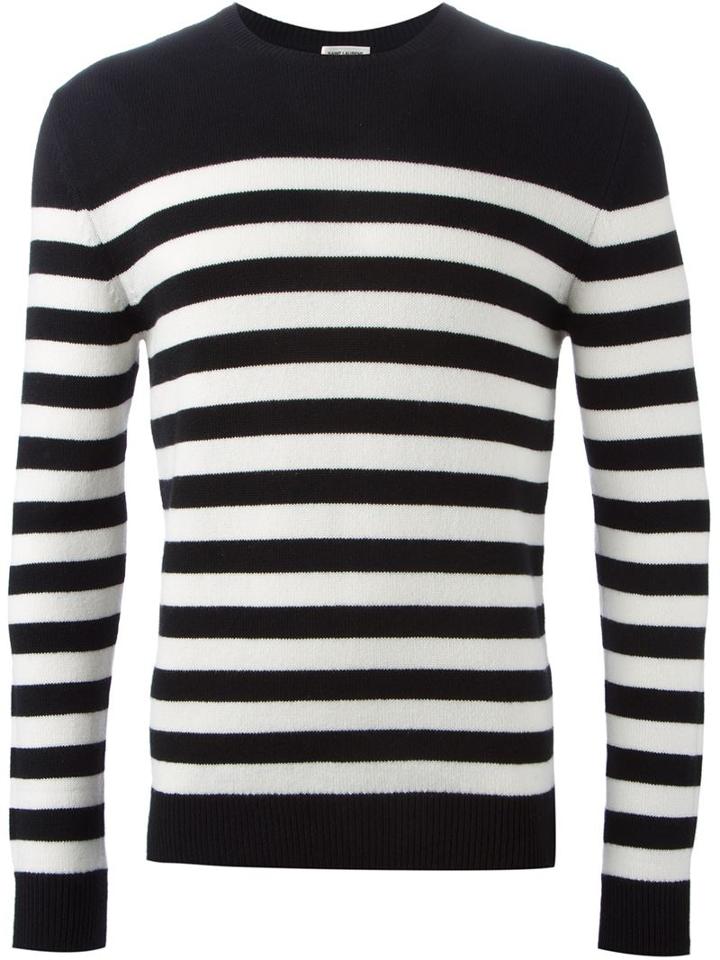 Saint Laurent Striped Sweater, Size: Xl, Black, Cashmere