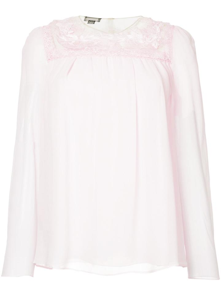 Giambattista Valli Floral Embroidered Flared Blouse - Pink & Purple