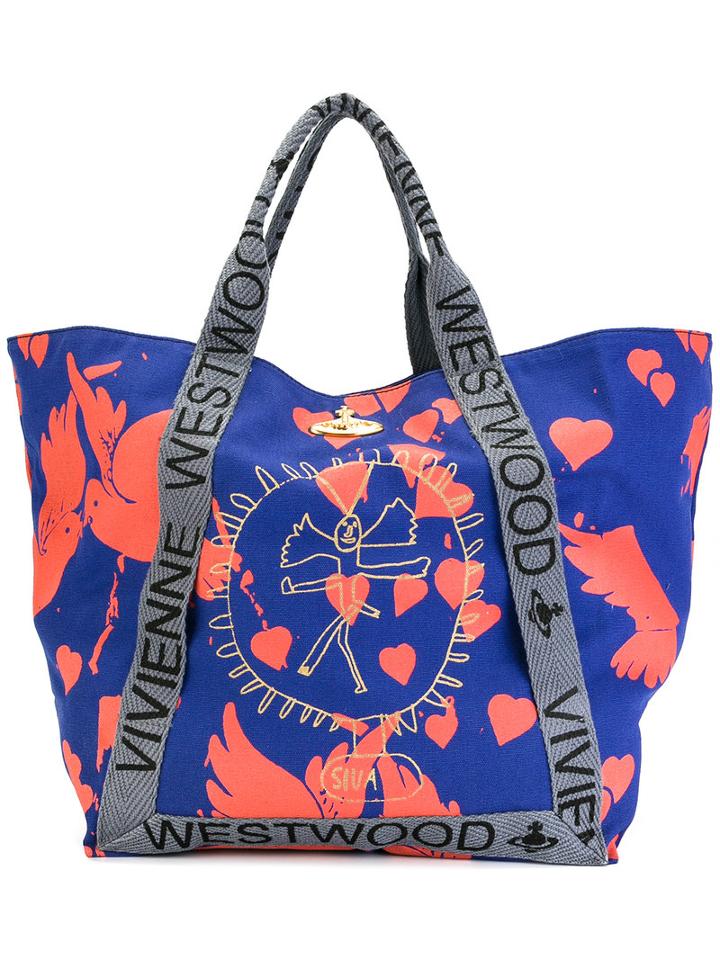 Vivienne Westwood - Bird Print Oversized Tote - Women - Cotton - One Size, Blue, Cotton