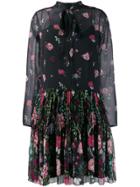 Red Valentino Floral Ruched Mini Dress - Black