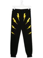 Neil Barrett Kids Lightening Bolt Print Casual Trousers - Black