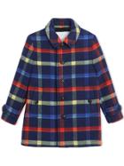 Burberry Kids Teen Checked Double Breasted Coat - Blue