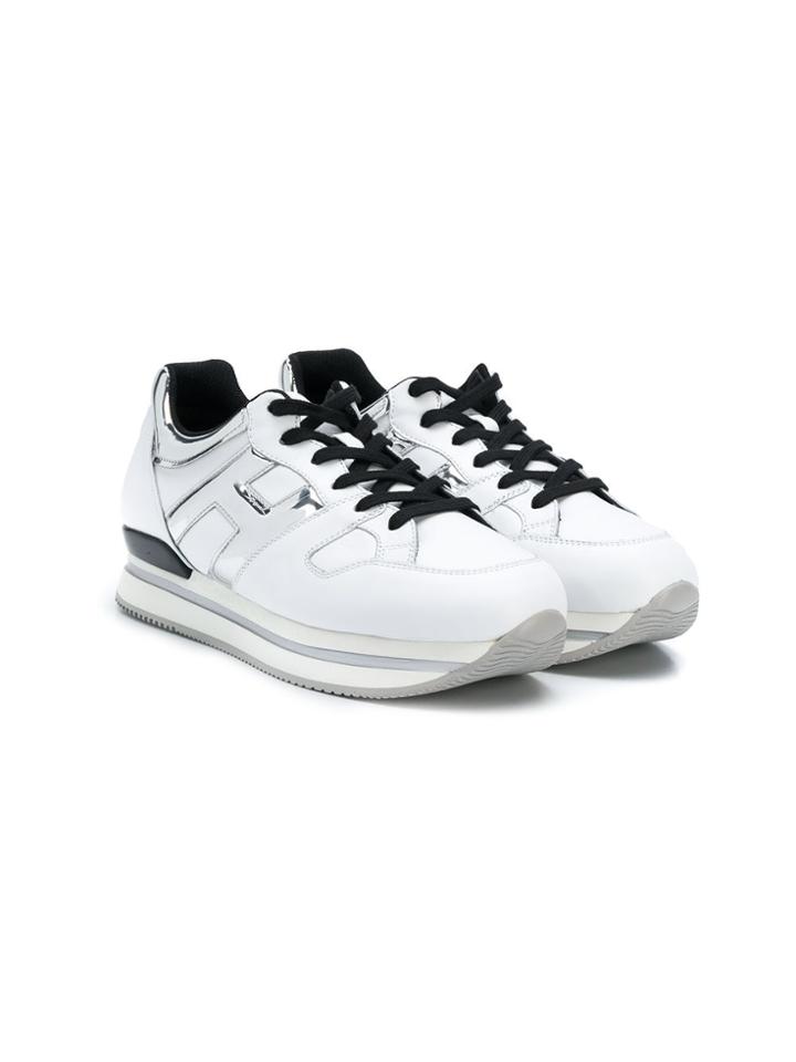 Hogan Kids Metallic Logo Chunky Heel Sneakers - White