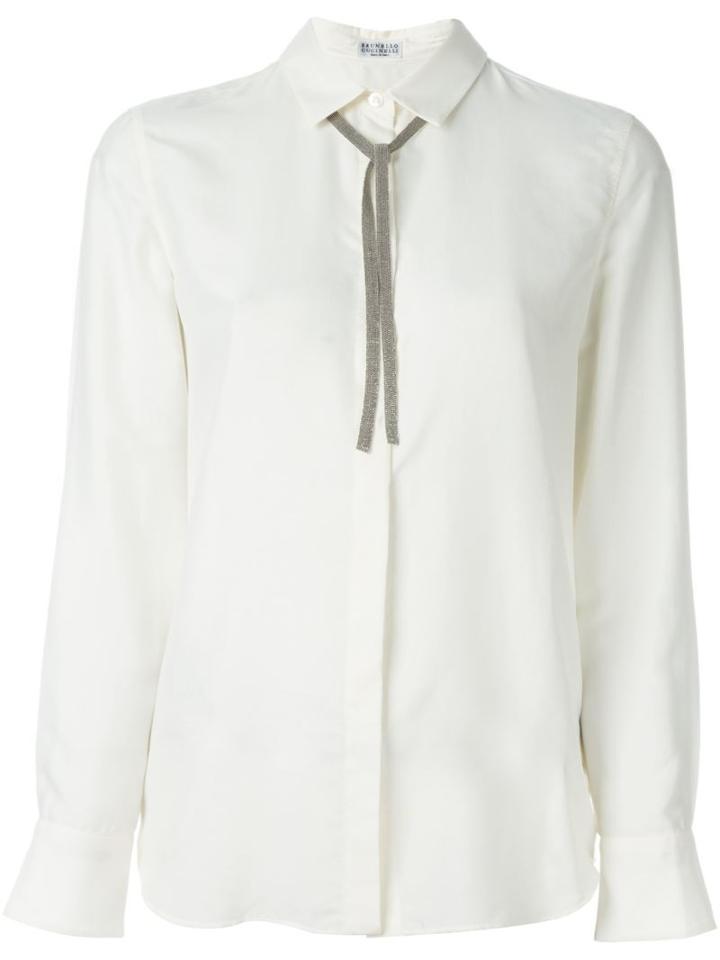 Brunello Cucinelli Embellished Neck Tie Shirt