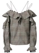Self-portrait Off-the-shoulder Tweed Blouse - Grey