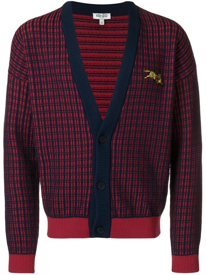 Kenzo 'jumping Tiger' Checked Cardigan - Red