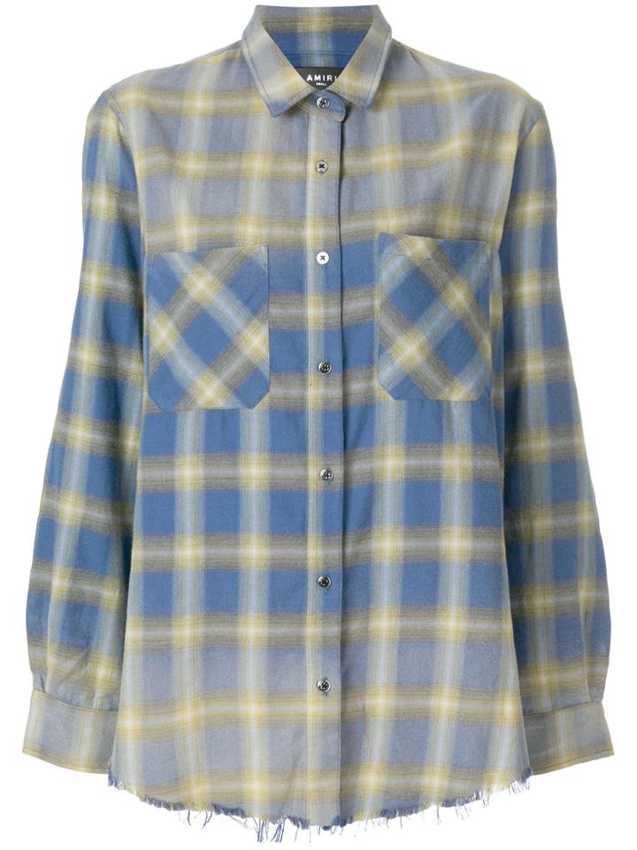 Amiri Plaid Raw Hem Shirt - Blue