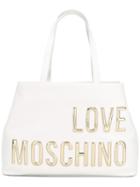 Love Moschino Logo Rectangular Tote, Women's, White, Polyurethane